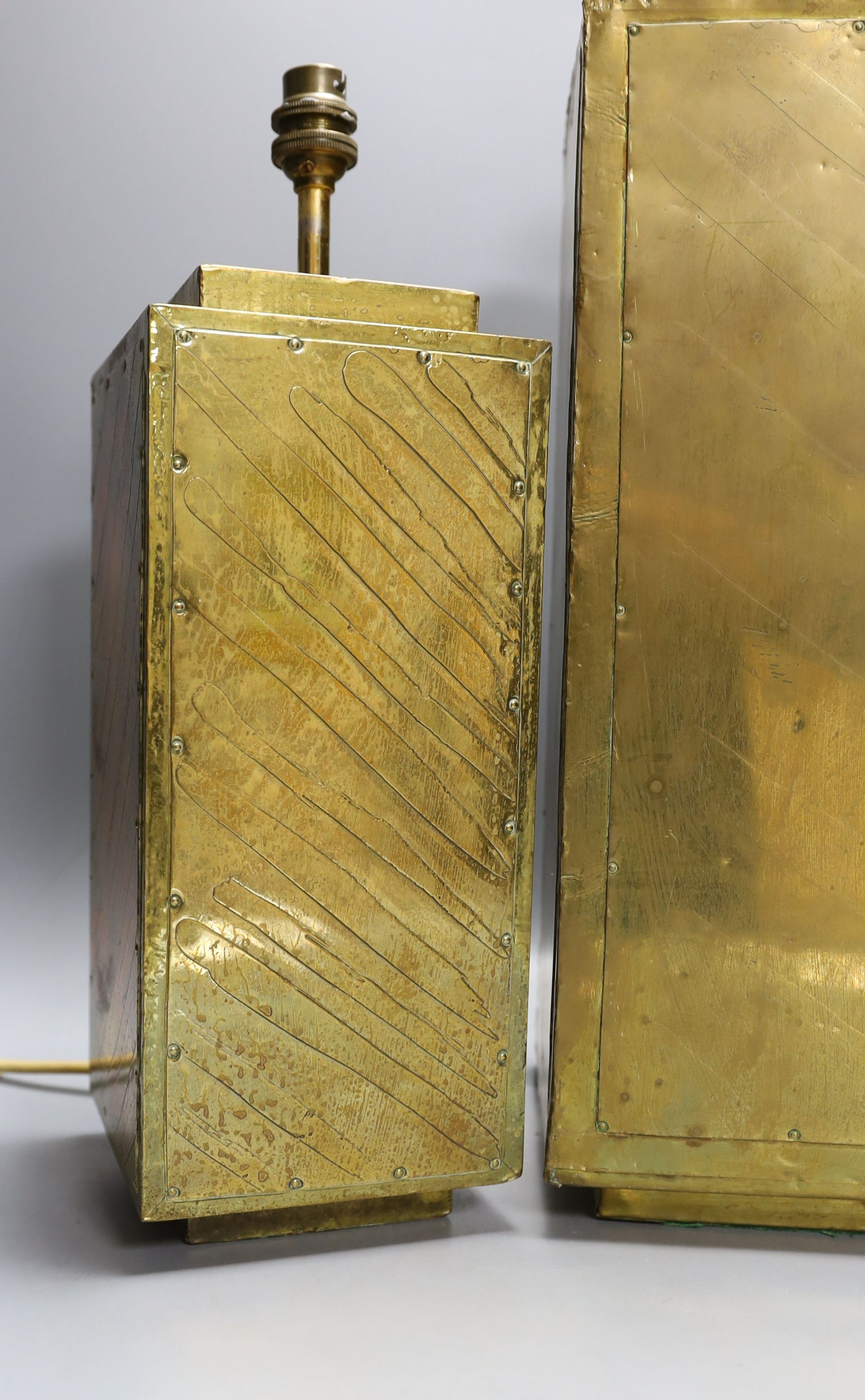 Two signed Rudolf Dubarry brass 1970's lamp bases, tallest 50cm